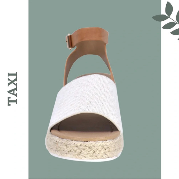 🛍️3/$40 Taxi Adrianna Espadrille Sandal Wedge Buckle Closure Beige - Picture 2 of 4